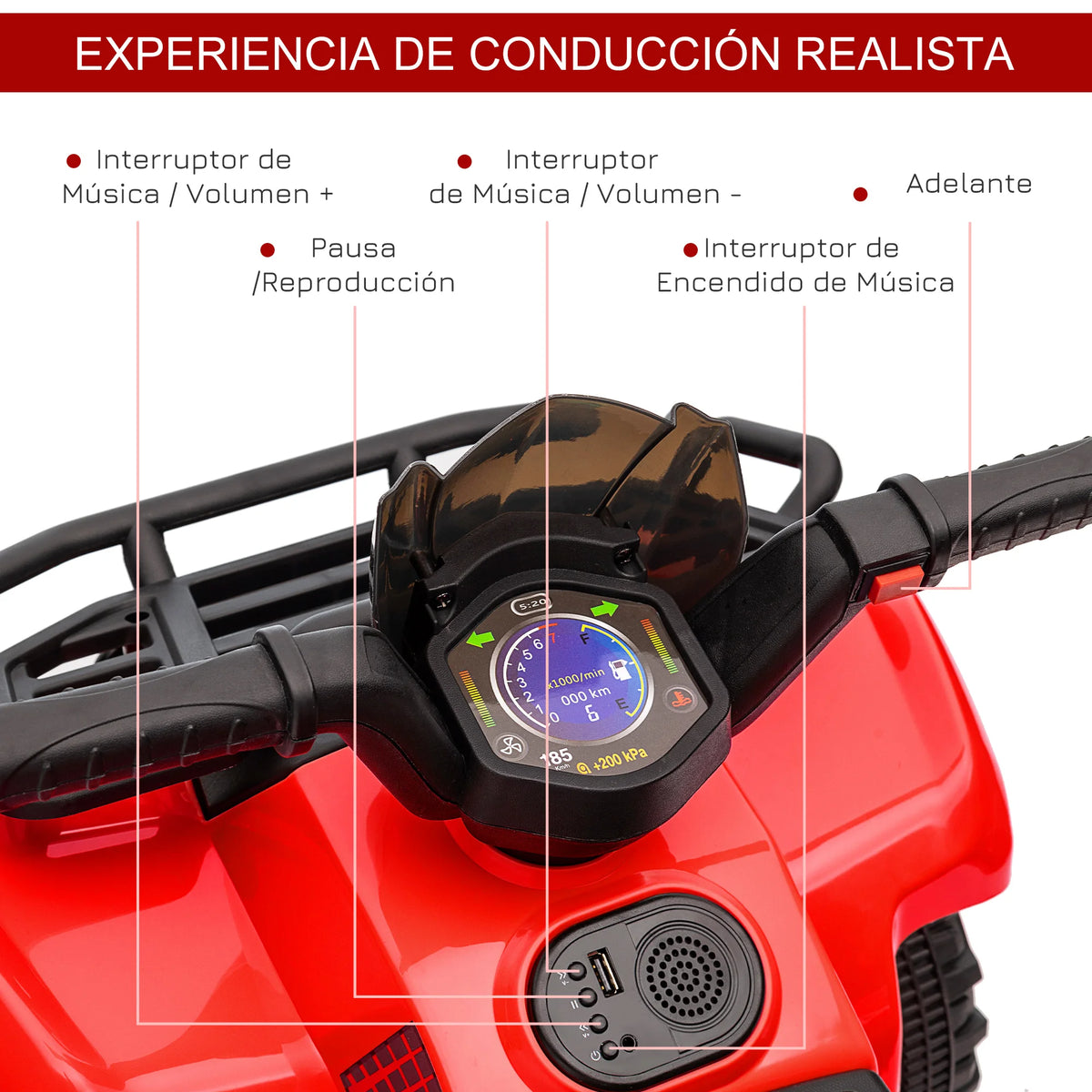 Electric quad for children +18 months, 6V battery-powered electric vehicle with a speed of 2 km/h, 70x42x45 cm, red