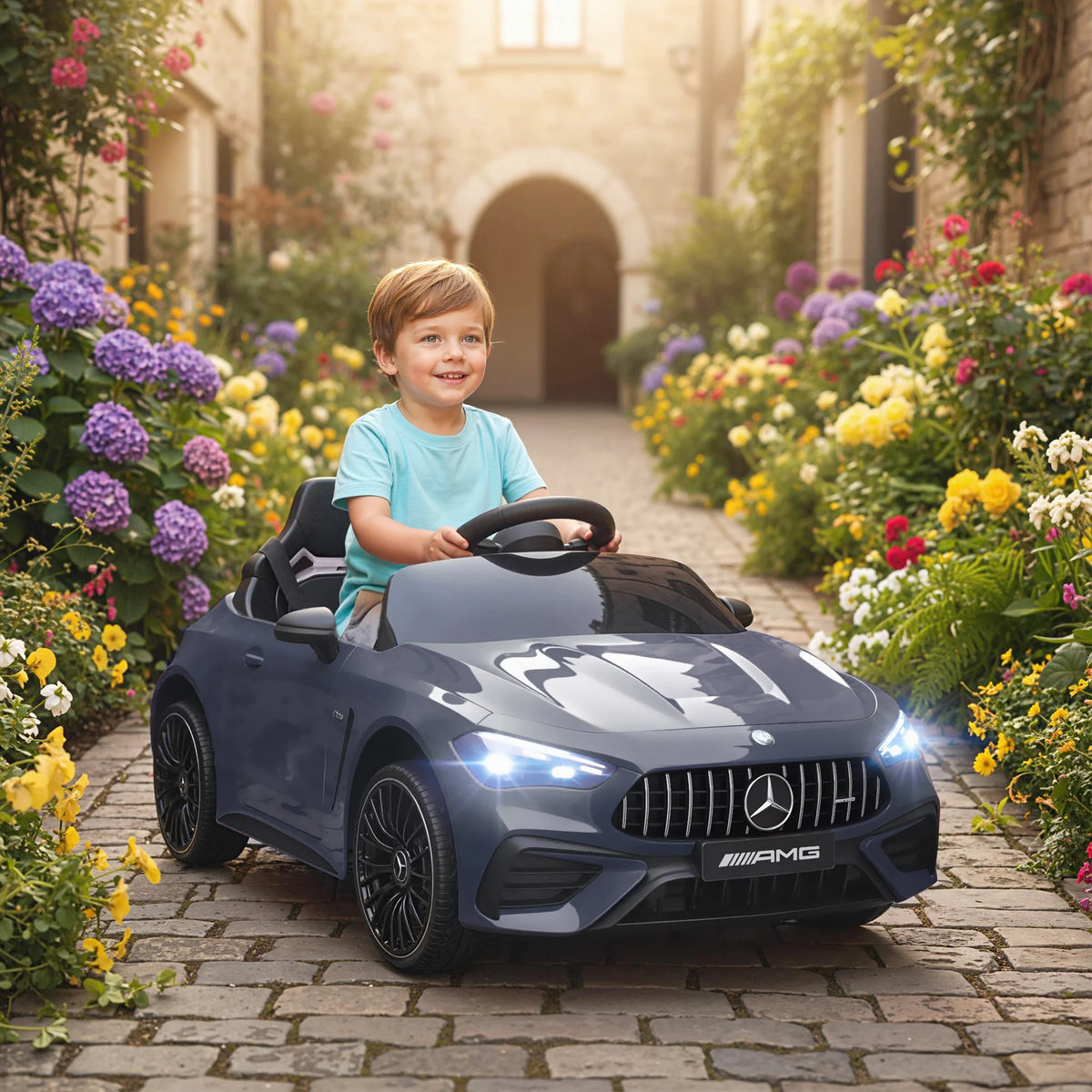 Kids Ride on Car,Electric Car for Kids 12V Dual Motors,Start-Stop Button,Remote Control,Led Lights,Music,Suitable for 3-6 Years Gray