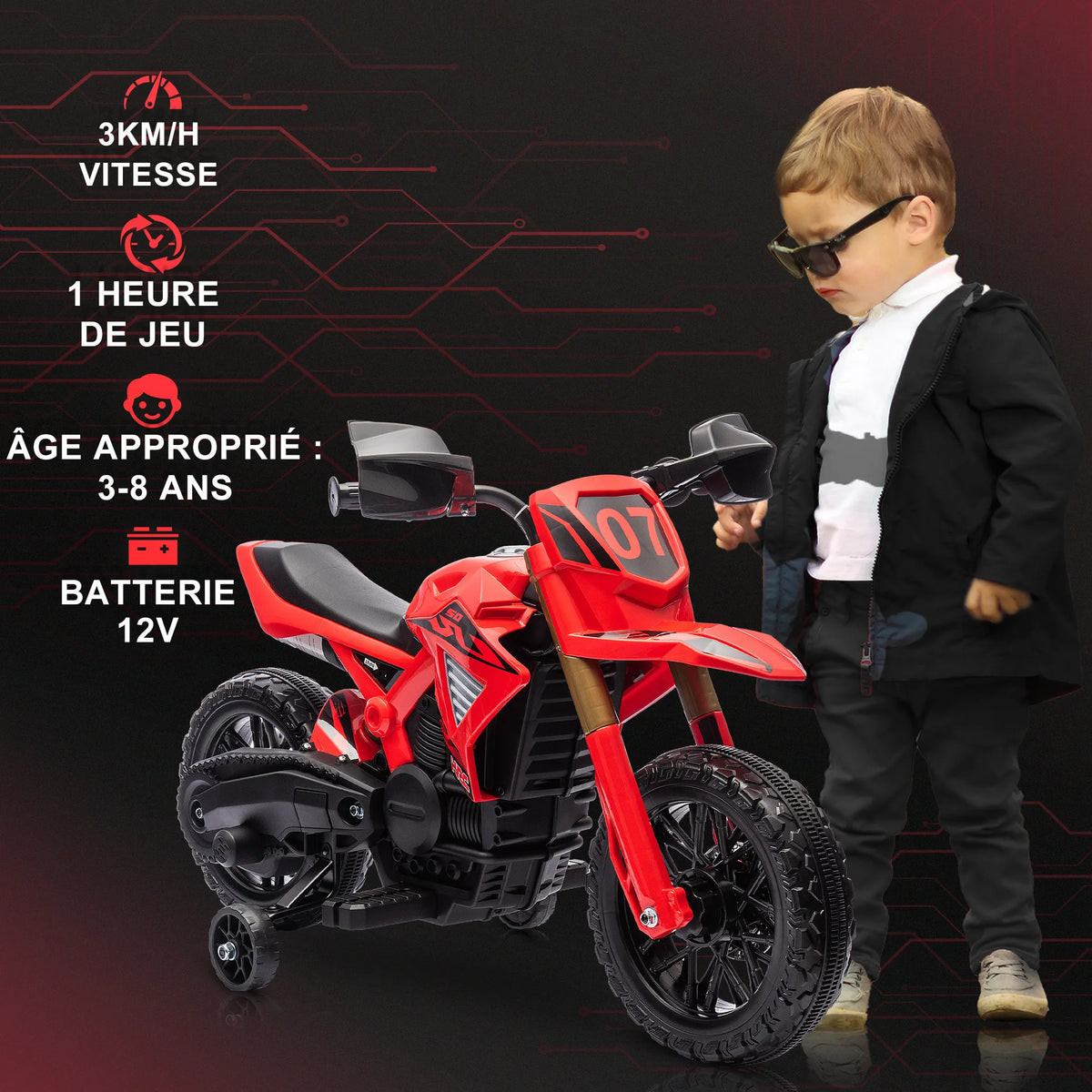 Aiyaplay Kids Electric Motorcycle, Ride on Dirt Bike for Kids with 6V Battery, 2 Motors, Horn and Training Wheels, Ages 3-8