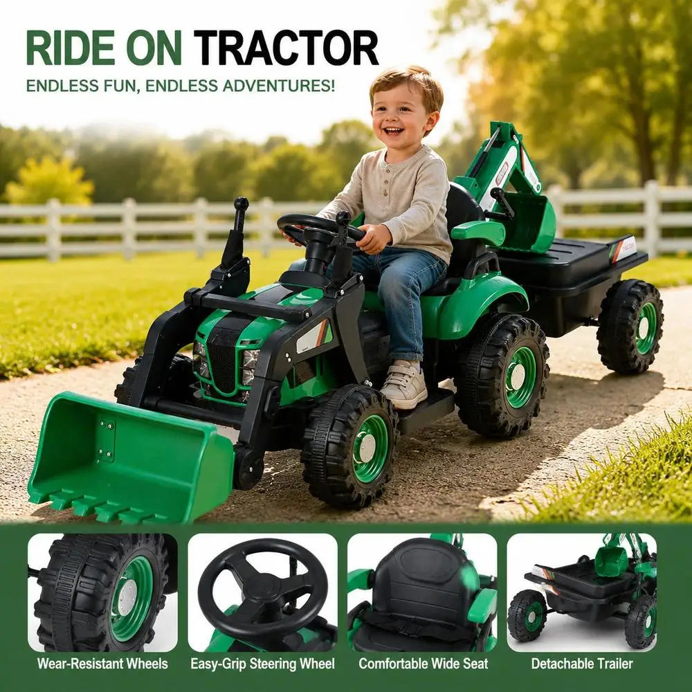 Tractor Matched with Trailer and Shovel, Green Seating Driving equipment for Outdoor Use Local Warehouse Shipment