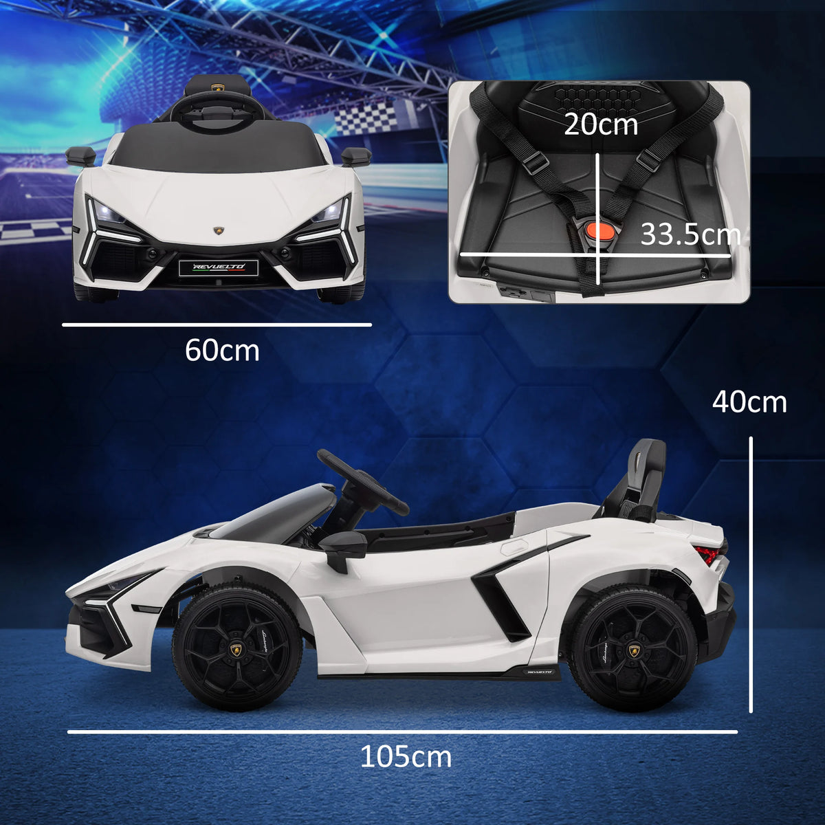 Children's Electric Ride-on Toy Car with LED Light, Horn and Remote Control, Plastic and Steel, 105x60x40 cm, White, Children's Toy Car, Electric Toy Car, Electric Stroller