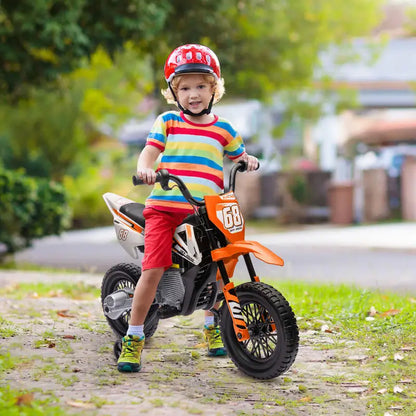 Electric Motorcycle for Children, 12V Children's Motorcycle with Music, Children's Vehicle with Training Wheels, 3-6 Years, Orange