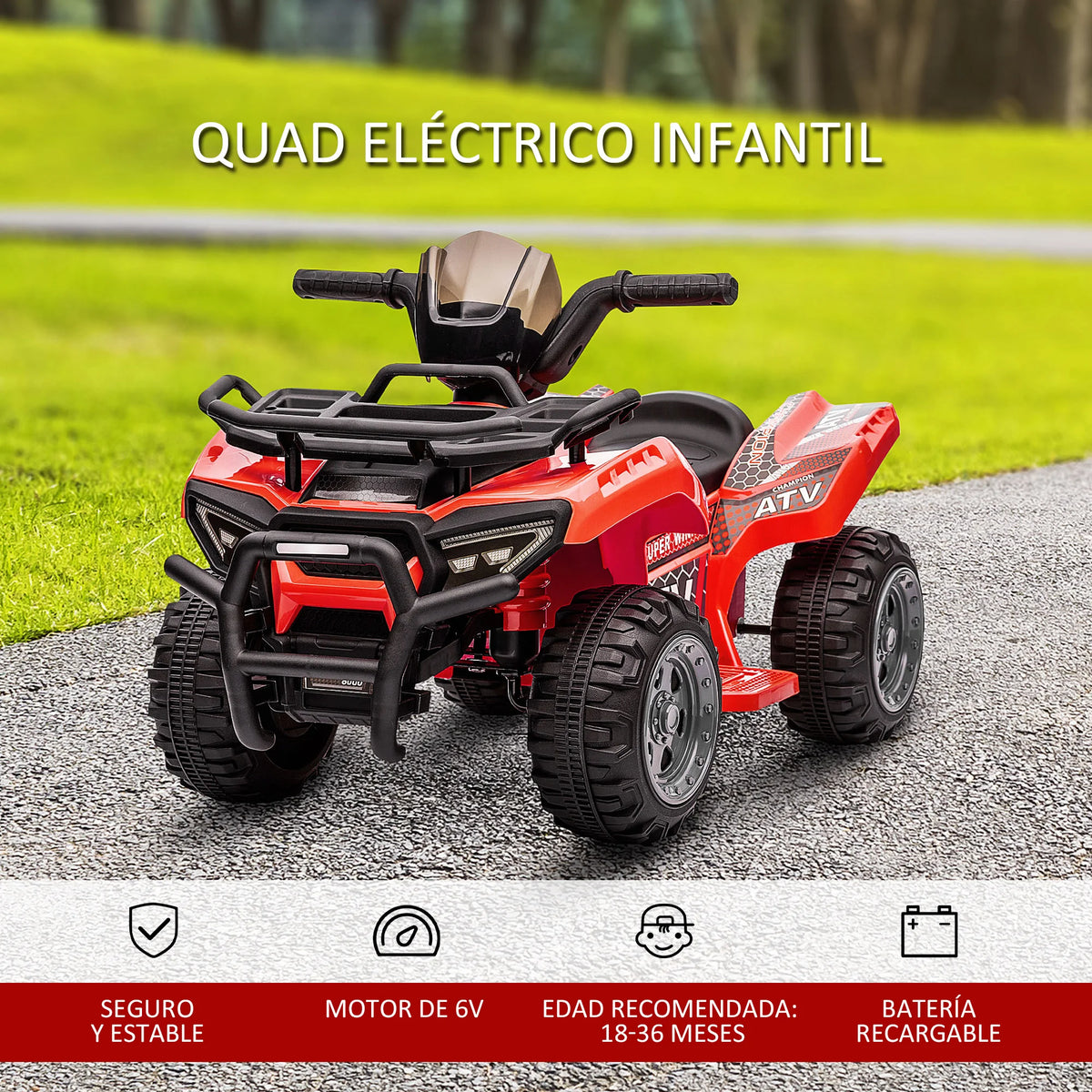 Electric quad for children +18 months, 6V battery-powered electric vehicle with a speed of 2 km/h, 70x42x45 cm, red