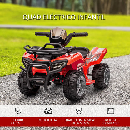 Electric quad for children +18 months, 6V battery-powered electric vehicle with a speed of 2 km/h, 70x42x45 cm, red