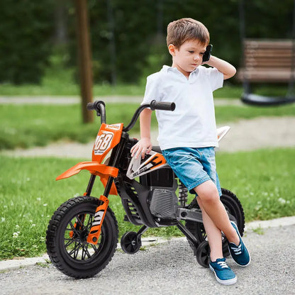 Electric Motorcycle for Children, 12V Children's Motorcycle with Music, Children's Vehicle with Training Wheels, 3-6 Years, Orange