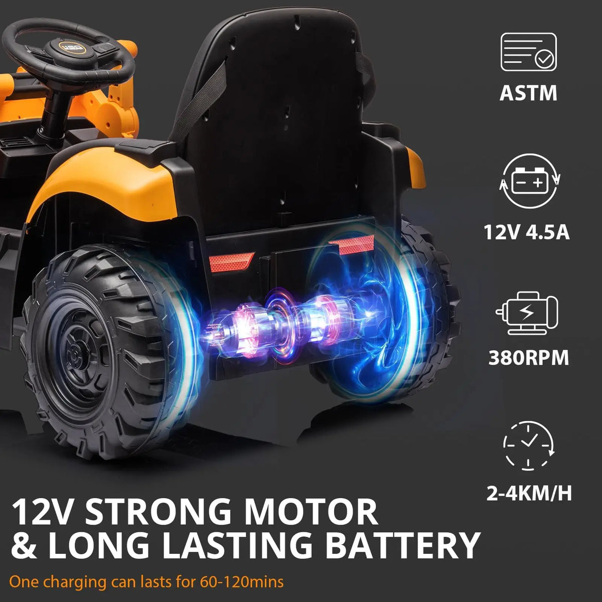 4-in-1 Kids Electric Tractor Excavator 12V Ride-On Car Front Loader/Shovel & Bulldozer Function |   2.4g Remote Control |   2–4 Km/H