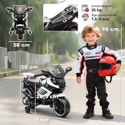 Electric motorcycle for children, 6V, electric motorcycle for kids, with training wheels, light and sound effects, white, electric toy motorcycle, bike, riding motorcycle