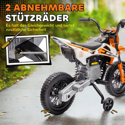 Electric Motorcycle for Children, 12V Children's Motorcycle with Music, Children's Vehicle with Training Wheels, 3-6 Years, Orange