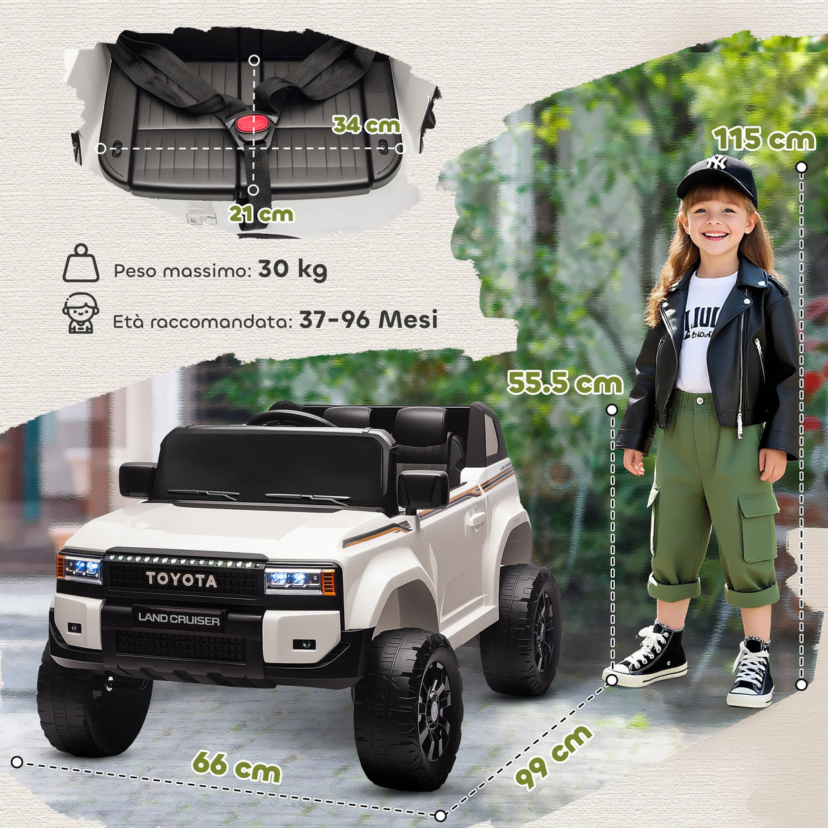 Children's Electric Car, 12V with Remote Control, Age 3-6 Years, White, Children's Toy Electric Car, Children's Toy Car, Ride-On Electric Car, Electric Stroller