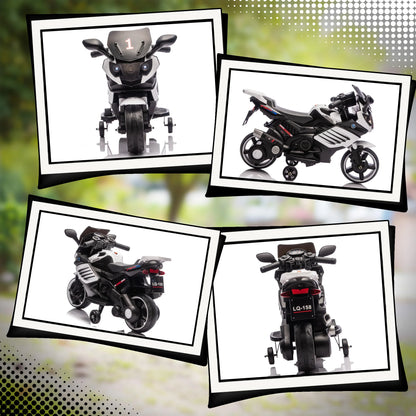 Electric motorcycle for children, 6V, electric motorcycle for kids, with training wheels, light and sound effects, white, electric toy motorcycle, bike, riding motorcycle