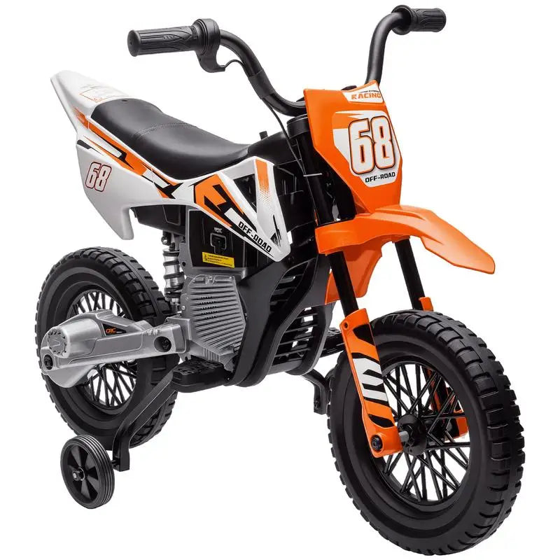 Electric Motorcycle for Children, 12V Children's Motorcycle with Music, Children's Vehicle with Training Wheels, 3-6 Years, Orange