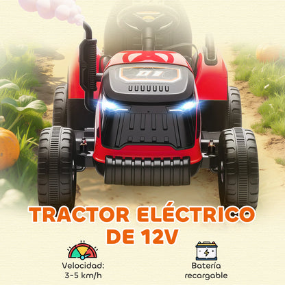 Electric Tractor for Children with Detachable Trailer 12V Battery Speed 3-5 Km/H
