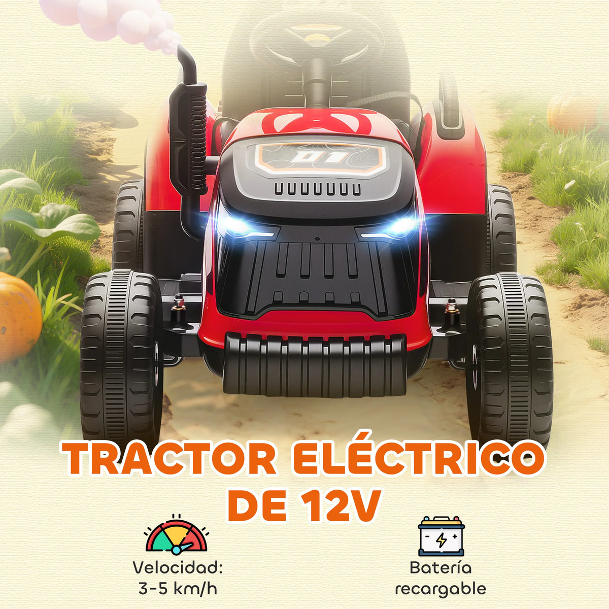 Electric Tractor for Children with Detachable Trailer 12V Battery Speed 3-5 Km/H
