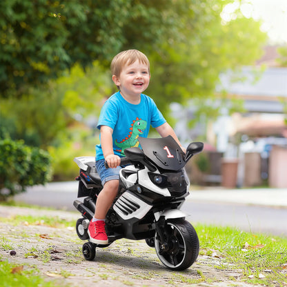 Electric motorcycle for children, 6V, electric motorcycle for kids, with training wheels, light and sound effects, white, electric toy motorcycle, bike, riding motorcycle