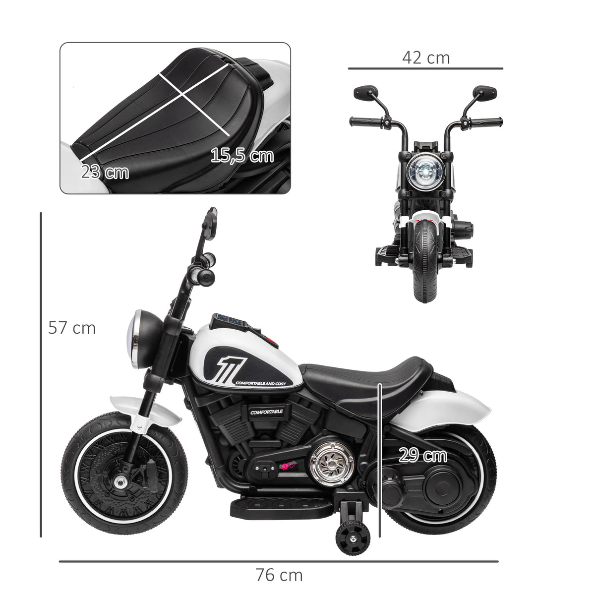 Children's Electric Motorcycle 3km/h 6V with LED Headlight 2 Driving Wheels 18-36 Months with Powerful Motor White, Children's Toy Motorcycle, Ride-on Motorcycle, Electric Motorcycle