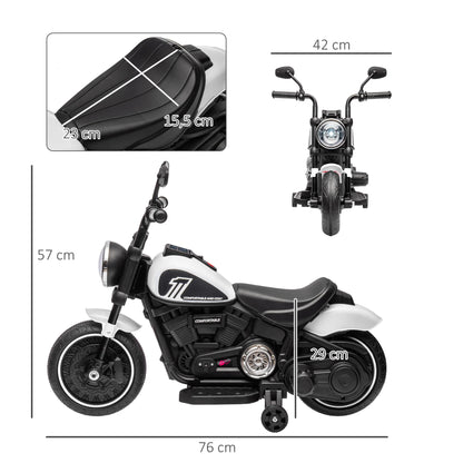 Children's Electric Motorcycle 3km/h 6V with LED Headlight 2 Driving Wheels 18-36 Months with Powerful Motor White, Children's Toy Motorcycle, Ride-on Motorcycle, Electric Motorcycle