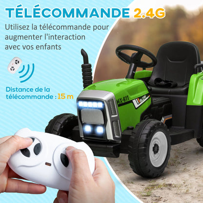 HOMCOM electric tractor with removable trailer, children electric car from 3 to 6 years with remote control Music Display