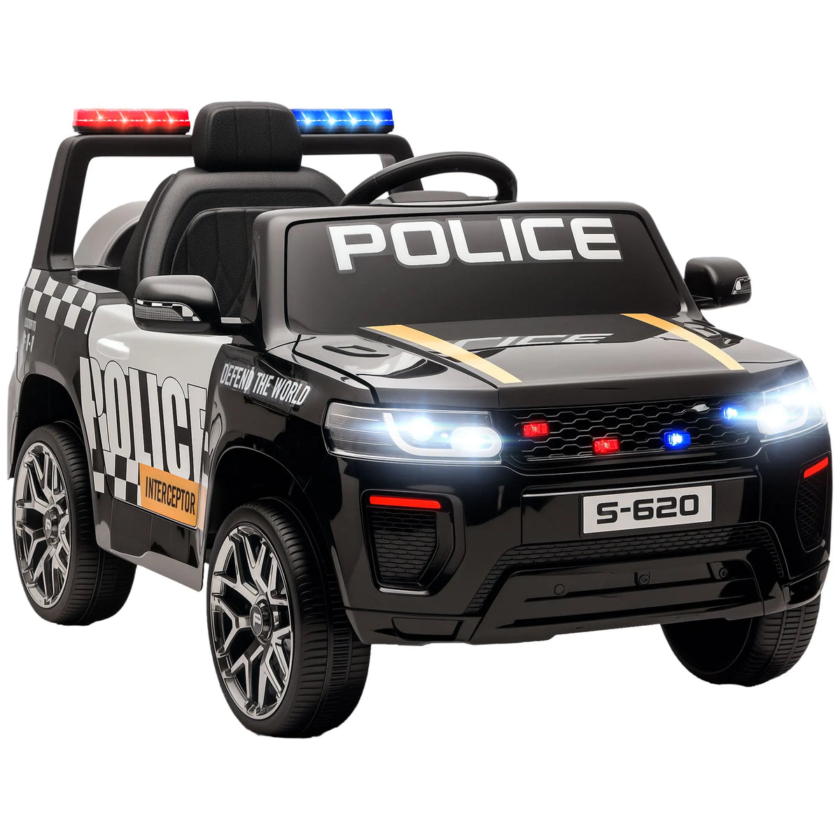 Aiyaplay Electric Police Car for Children with Double Motor, Siren, 4 Wheel Suspension and Headlights