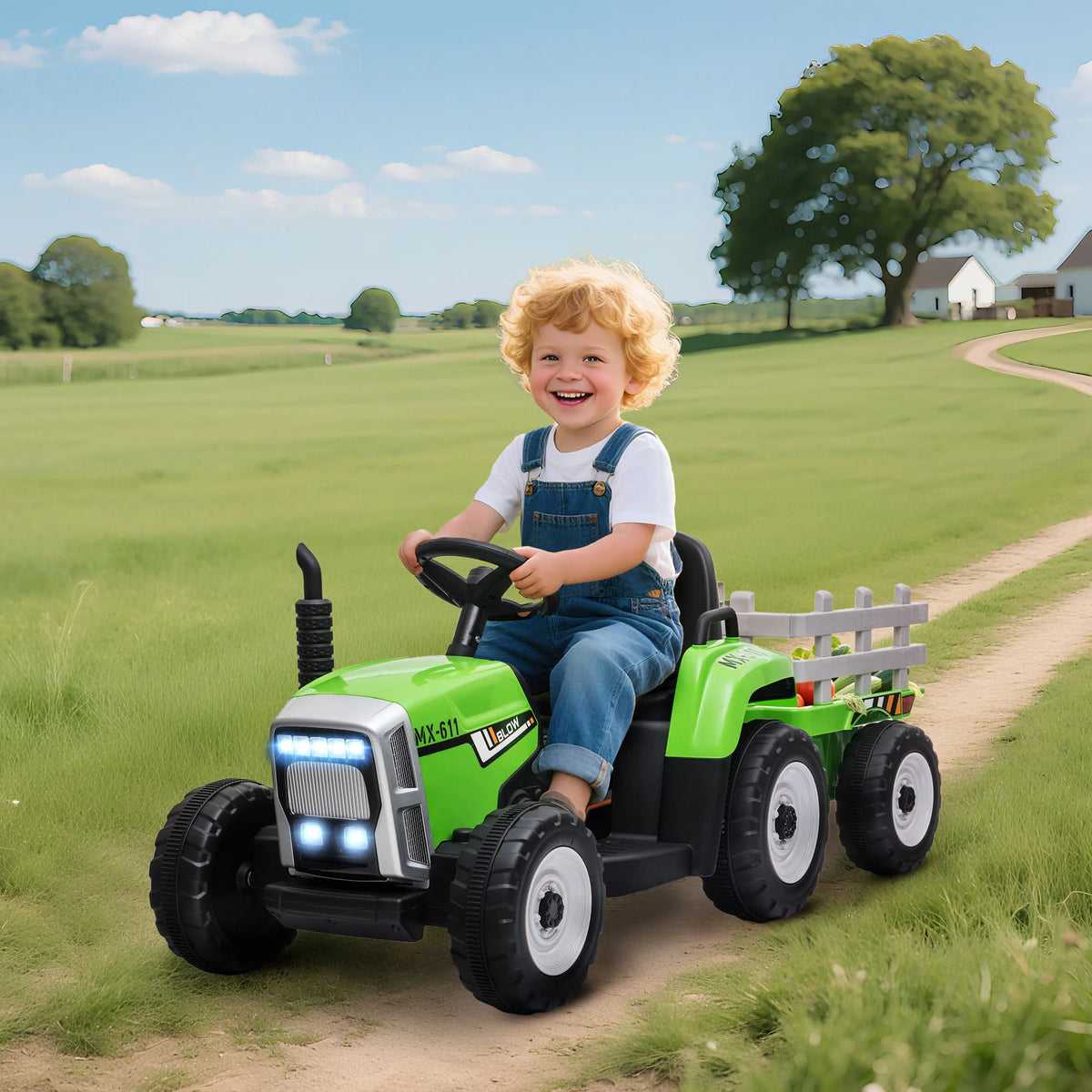 HOMCOM electric tractor with removable trailer, children electric car from 3 to 6 years with remote control Music Display