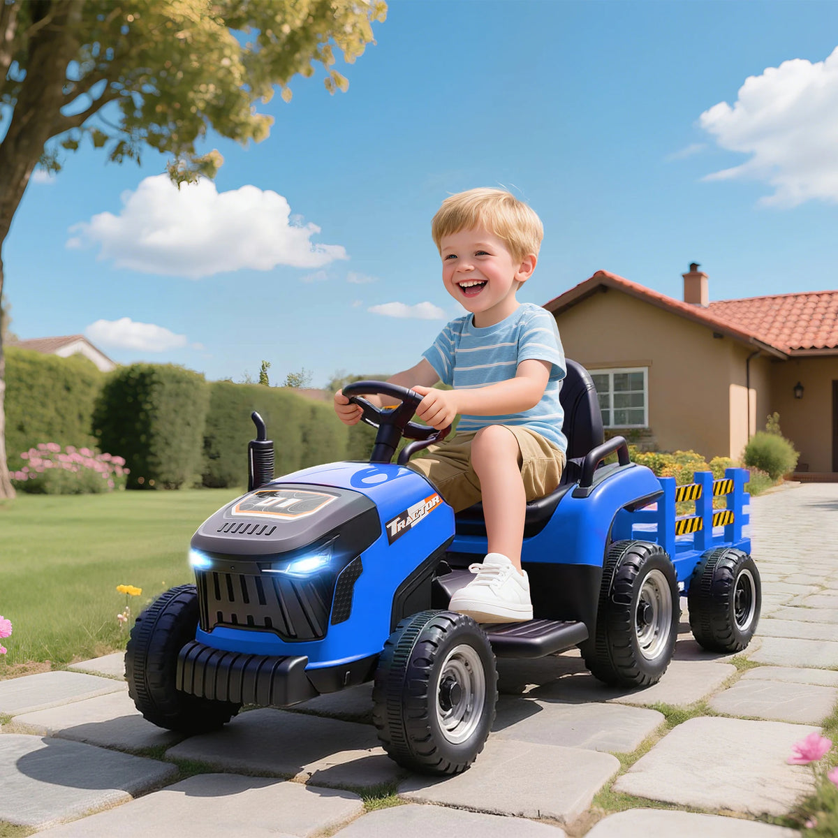 Electric Tractor for Children with Detachable Trailer 12V Battery Speed 3-5 Km/H