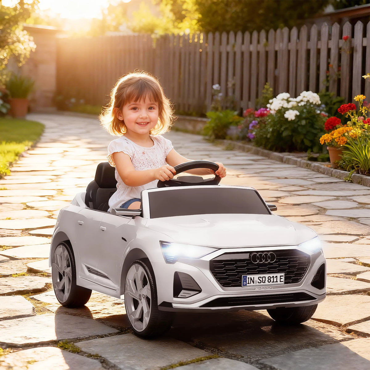 Aiyaplay Electric Car for Children Audi Q8 Etron Sportback with License Headlights Horn and Music Gray