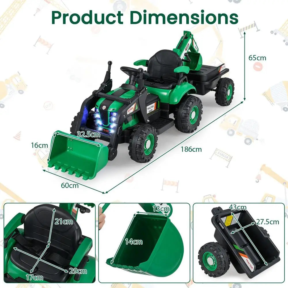 Tractor Matched with Trailer and Shovel, Green Seating Driving equipment for Outdoor Use Local Warehouse Shipment