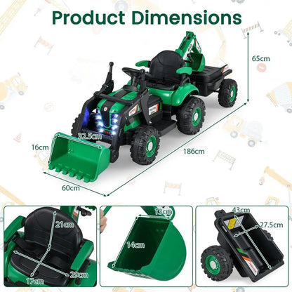 Tractor Matched with Trailer and Shovel, Green Seating Driving equipment for Outdoor Use Local Warehouse Shipment