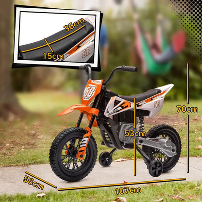 Electric Motorcycle for Children, 12V Children's Motorcycle with Music, Children's Vehicle with Training Wheels, 3-6 Years, Orange