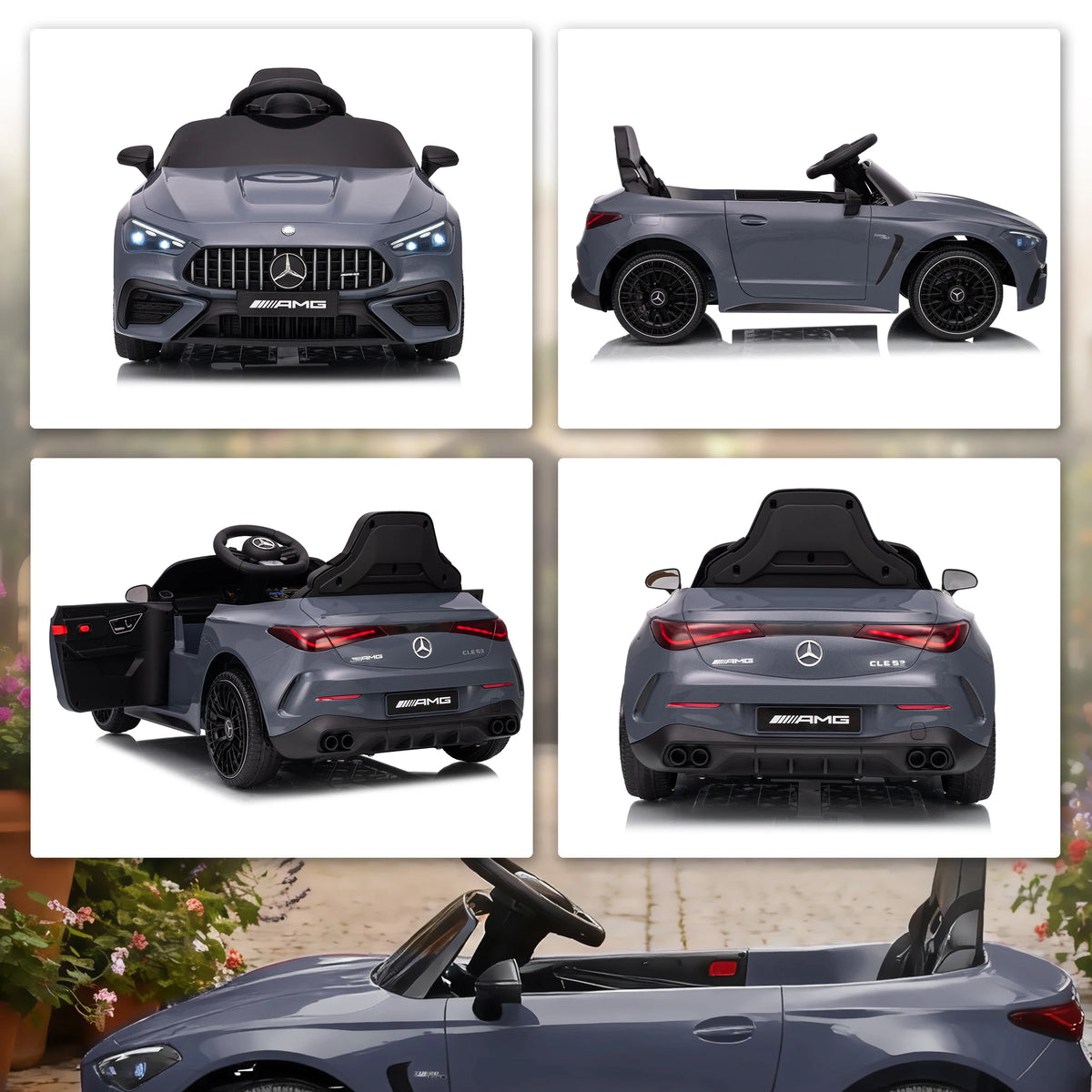 Kids Ride on Car,Electric Car for Kids 12V Dual Motors,Start-Stop Button,Remote Control,Led Lights,Music,Suitable for 3-6 Years Gray