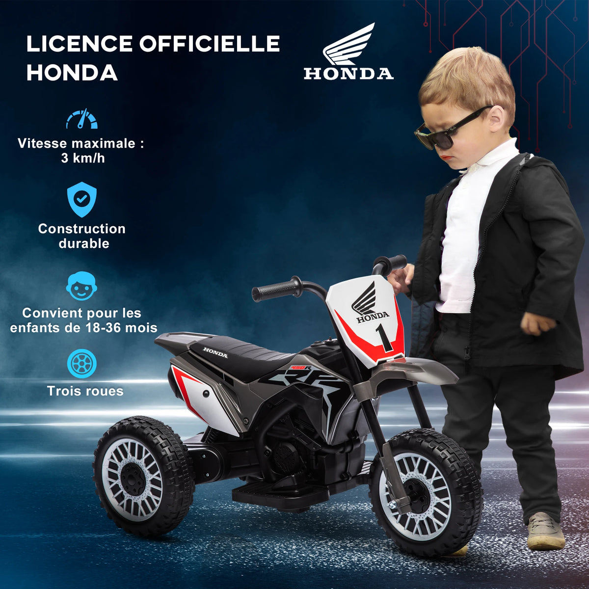 Electric motorbike for children 3 Wheel Battery 6V children 18-36 Months Grey, toy motorbike for children, Self-worn motorbike, motorbike for