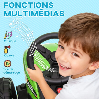 HOMCOM electric tractor with removable trailer, children electric car from 3 to 6 years with remote control Music Display