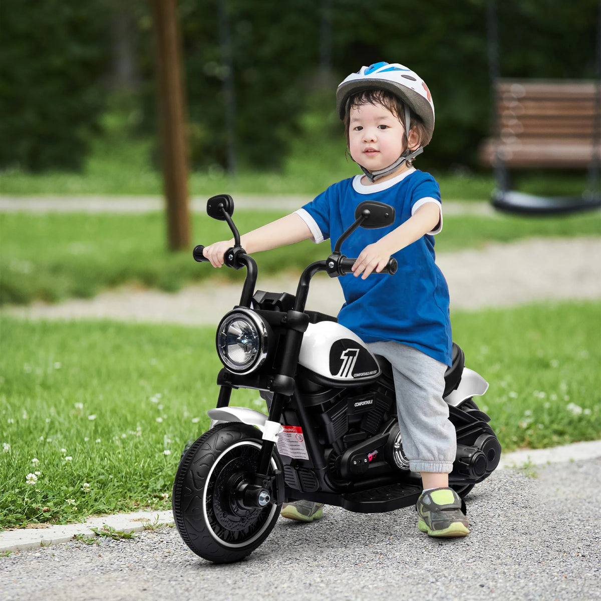 Children's Electric Motorcycle 3km/h 6V with LED Headlight 2 Driving Wheels 18-36 Months with Powerful Motor White, Children's Toy Motorcycle, Ride-on Motorcycle, Electric Motorcycle