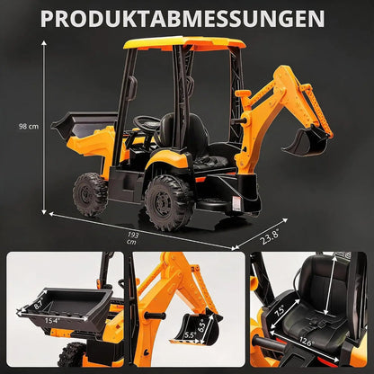 4-in-1 Kids Electric Tractor Excavator 12V Ride-On Car Front Loader/Shovel & Bulldozer Function |   2.4g Remote Control |   2–4 Km/H