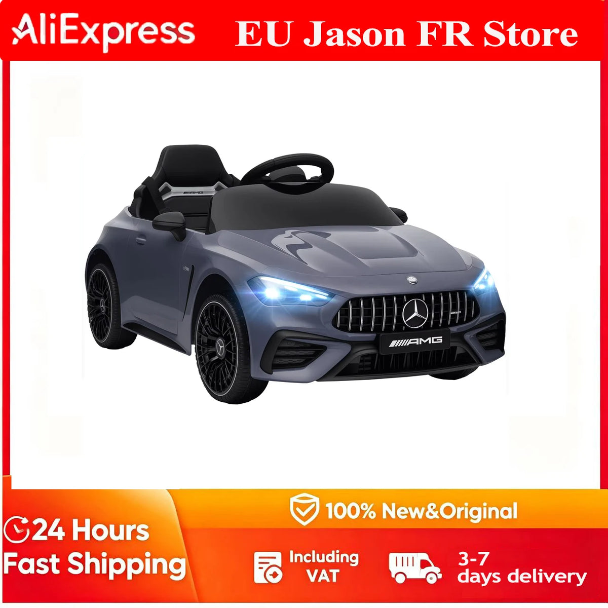 Kids Ride on Car,Electric Car for Kids 12V Dual Motors,Start-Stop Button,Remote Control,Led Lights,Music,Suitable for 3-6 Years Gray