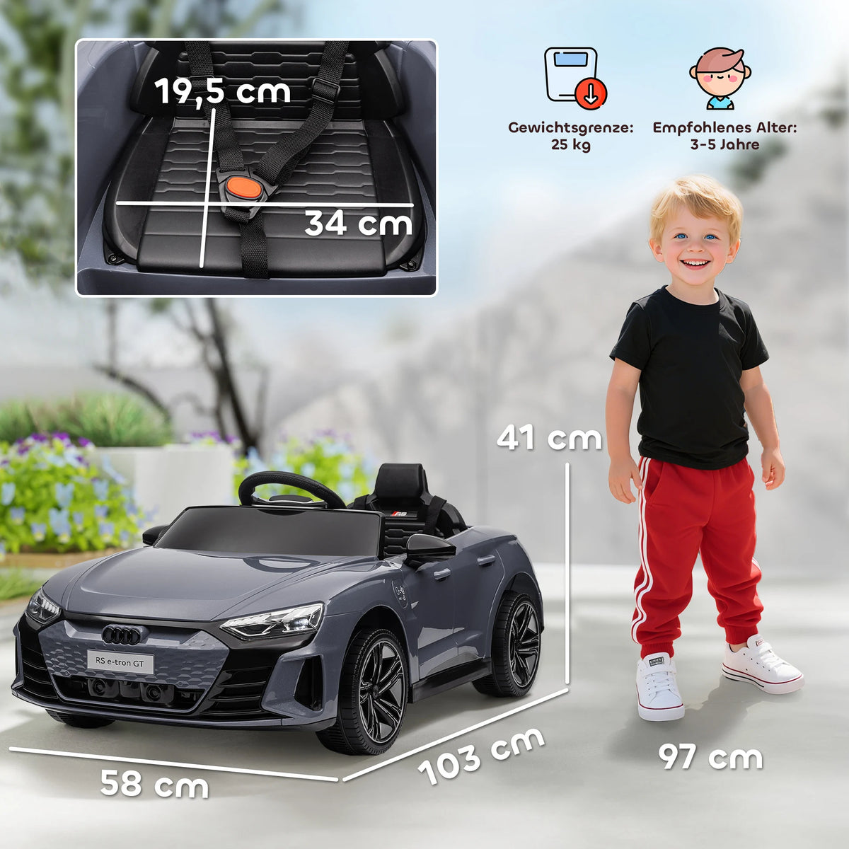 Electric Car for children with remote control, seatbelt, horn, music, headlights, up to 5 km/h, ages 3-5