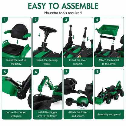 Tractor Matched with Trailer and Shovel, Green Seating Driving equipment for Outdoor Use Local Warehouse Shipment