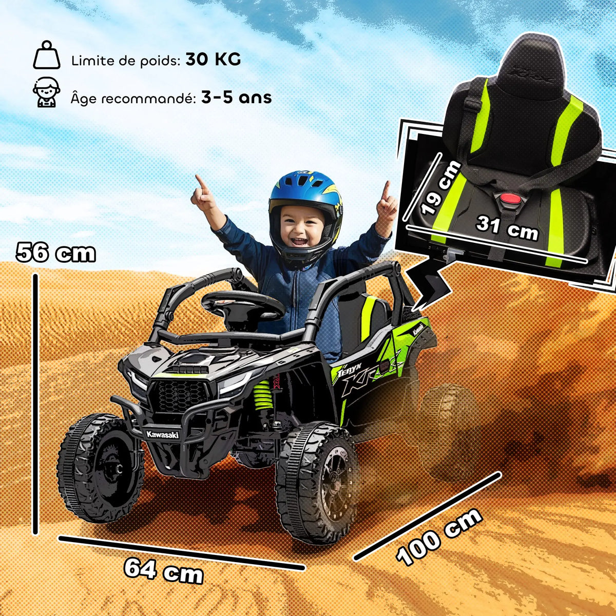 AIYAPLAY electric Car child UTV KAWASAKI TERYX KRX child 12 V electric buggy with 2 Motors 25 W with remote control