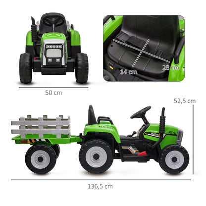 HOMCOM electric tractor with removable trailer, children electric car from 3 to 6 years with remote control Music Display