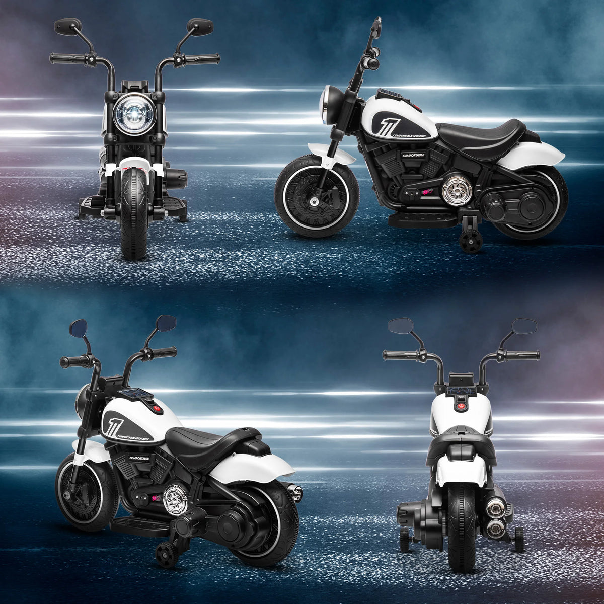 Children's Electric Motorcycle 3km/h 6V with LED Headlight 2 Driving Wheels 18-36 Months with Powerful Motor White, Children's Toy Motorcycle, Ride-on Motorcycle, Electric Motorcycle