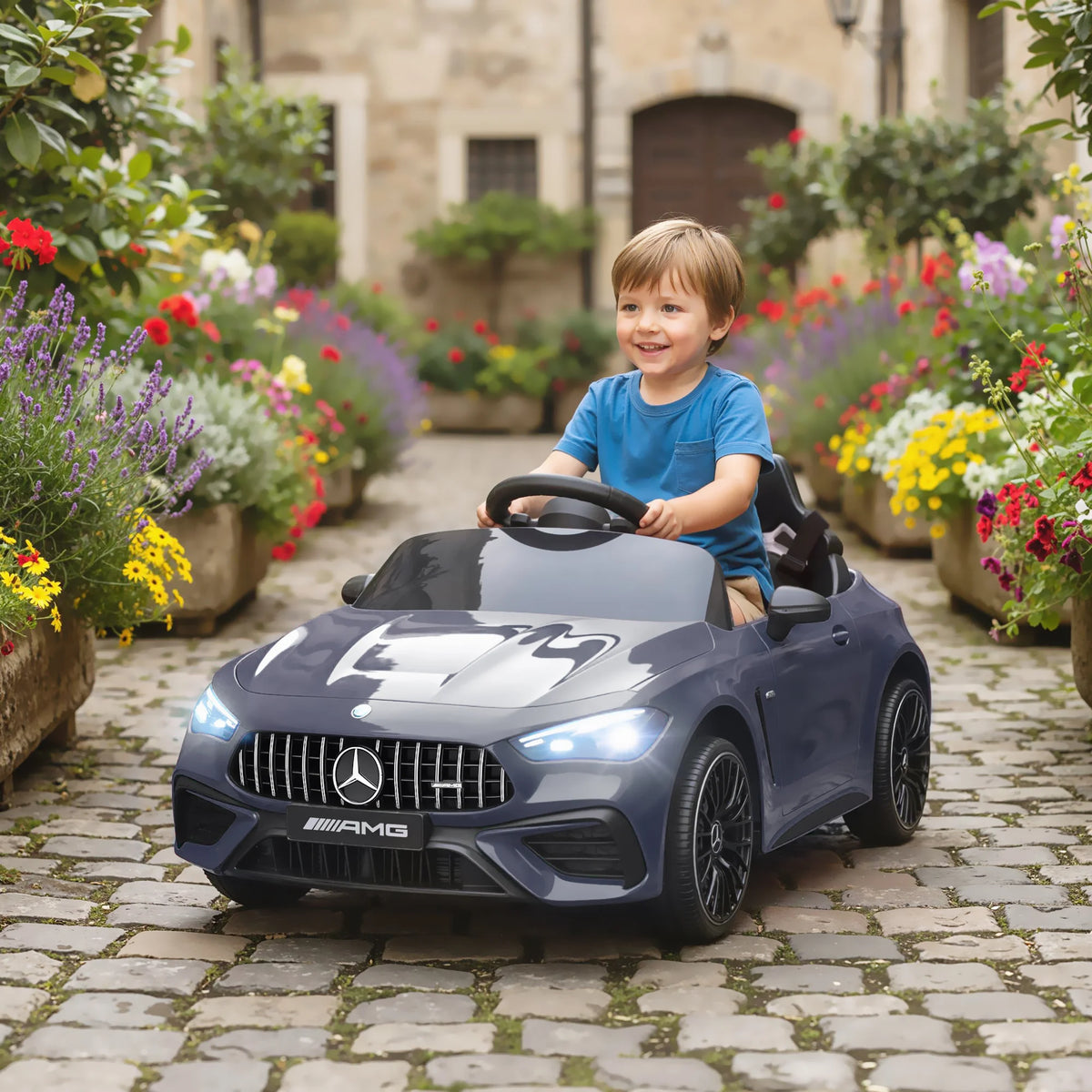Kids Ride on Car,Electric Car for Kids 12V Dual Motors,Start-Stop Button,Remote Control,Led Lights,Music,Suitable for 3-6 Years Gray