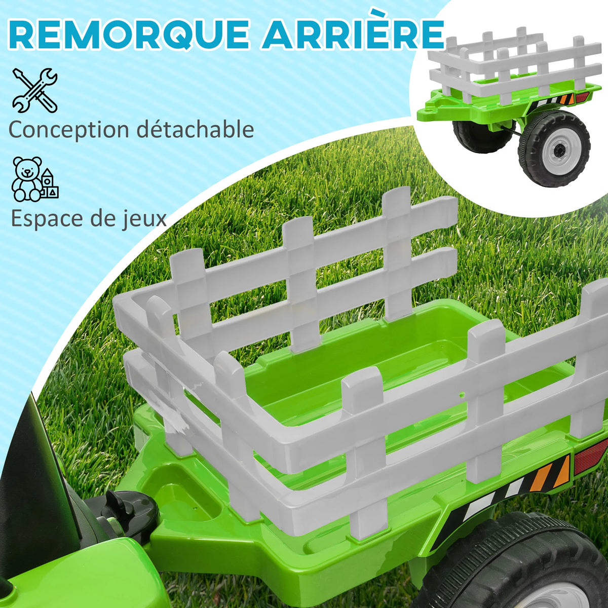 HOMCOM electric tractor with removable trailer, children electric car from 3 to 6 years with remote control Music Display