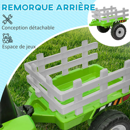 HOMCOM electric tractor with removable trailer, children electric car from 3 to 6 years with remote control Music Display