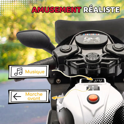 Electric motorcycle for children, 6V, electric motorcycle for kids, with training wheels, light and sound effects, white, electric toy motorcycle, bike, riding motorcycle