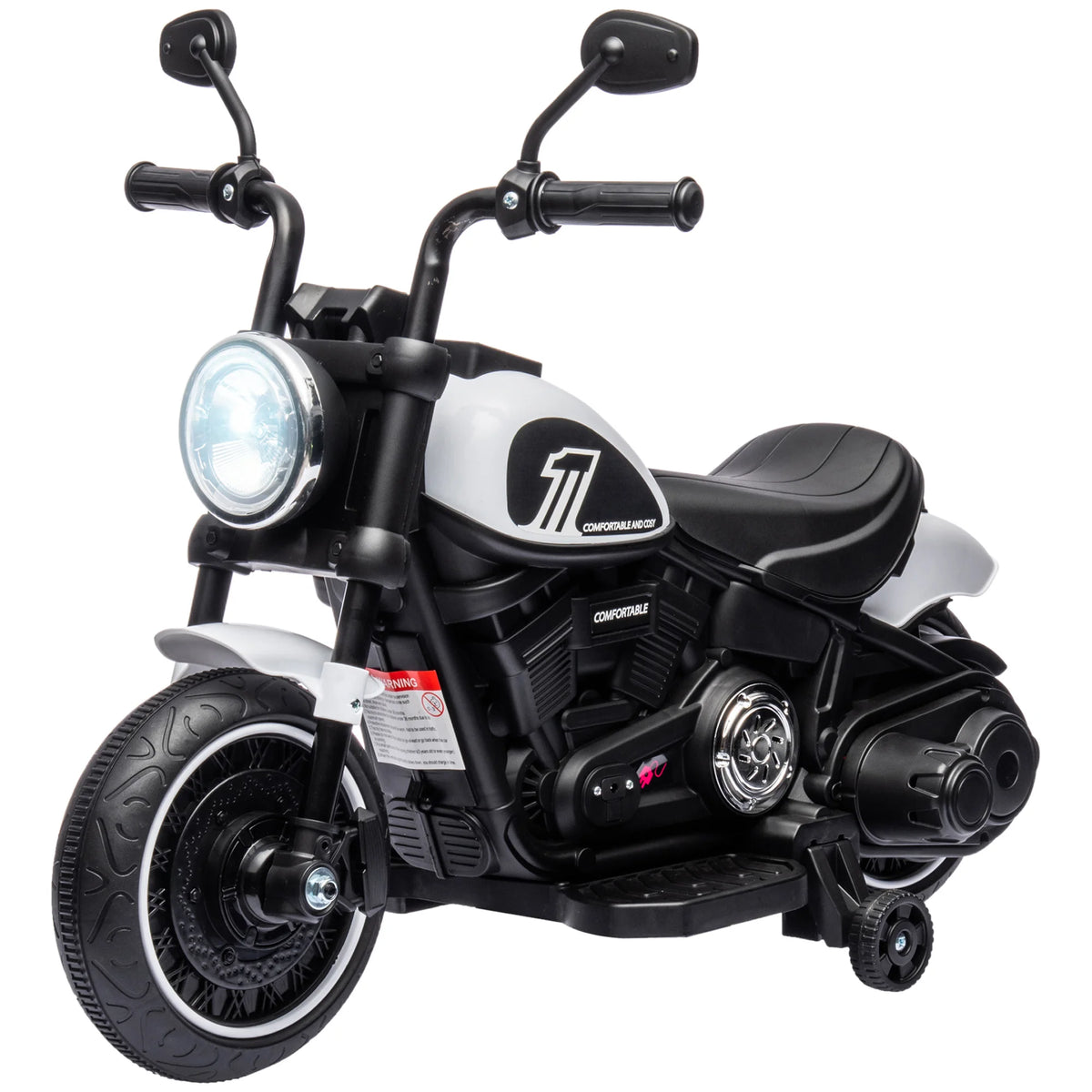 Children's Electric Motorcycle 3km/h 6V with LED Headlight 2 Driving Wheels 18-36 Months with Powerful Motor White, Children's Toy Motorcycle, Ride-on Motorcycle, Electric Motorcycle
