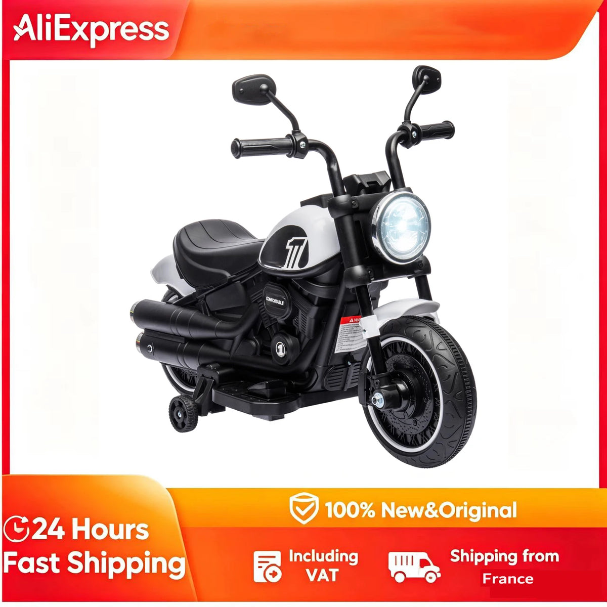 Children's Electric Motorcycle 3km/h 6V with LED Headlight 2 Driving Wheels 18-36 Months with Powerful Motor White, Children's Toy Motorcycle, Ride-on Motorcycle, Electric Motorcycle