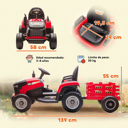 Electric Tractor for Children with Detachable Trailer 12V Battery Speed 3-5 Km/H