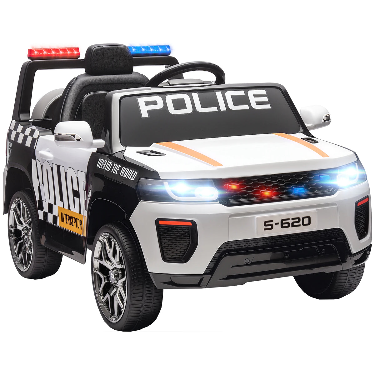 Aiyaplay Electric Police Car for Children with Double Motor, Siren, 4 Wheel Suspension and Headlights
