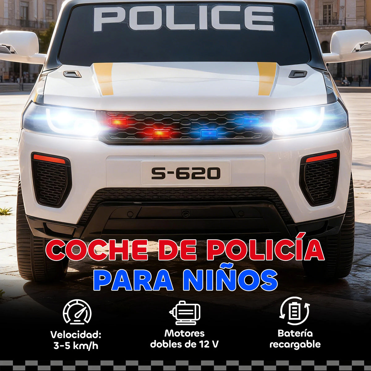 Aiyaplay Electric Police Car for Children with Double Motor, Siren, 4 Wheel Suspension and Headlights