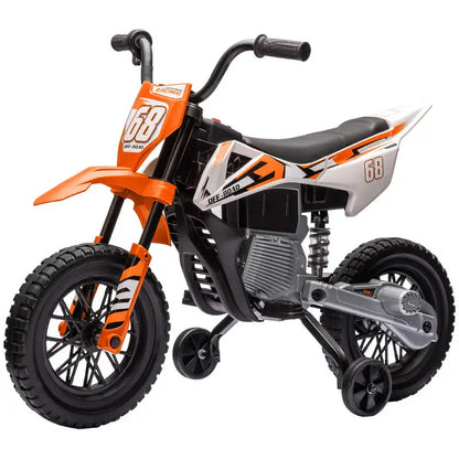 Electric Motorcycle for Children, 12V Children's Motorcycle with Music, Children's Vehicle with Training Wheels, 3-6 Years, Orange