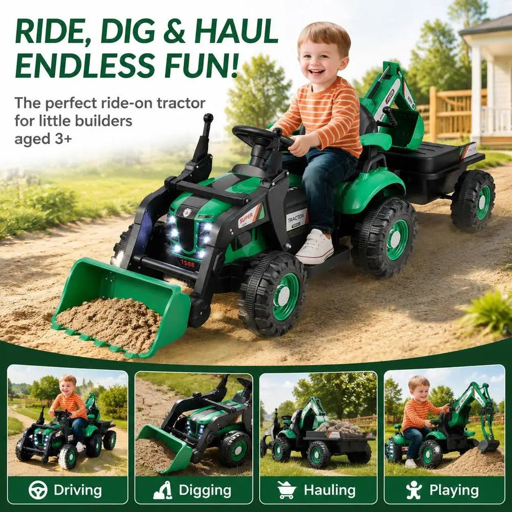 Tractor Matched with Trailer and Shovel, Green Seating Driving equipment for Outdoor Use Local Warehouse Shipment